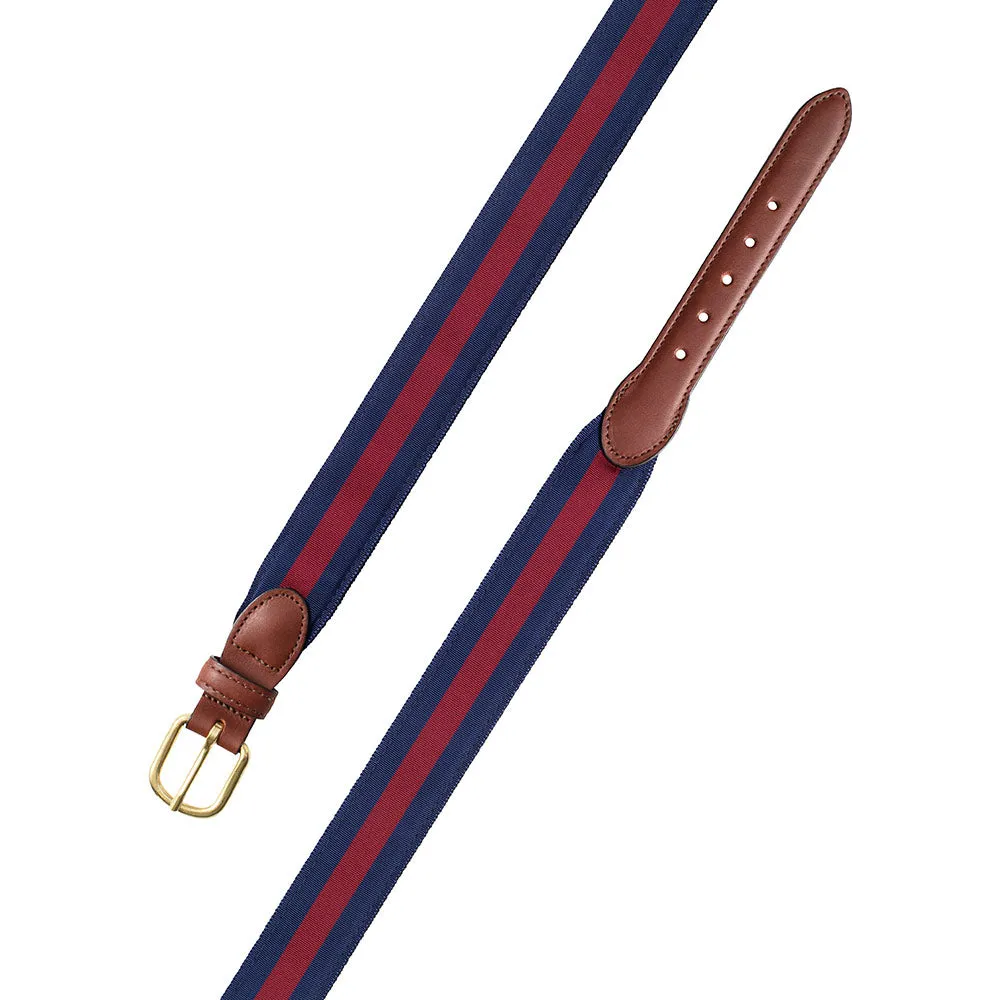 Navy & Burgundy Grosgrain Ribbon Leather Tab Belt