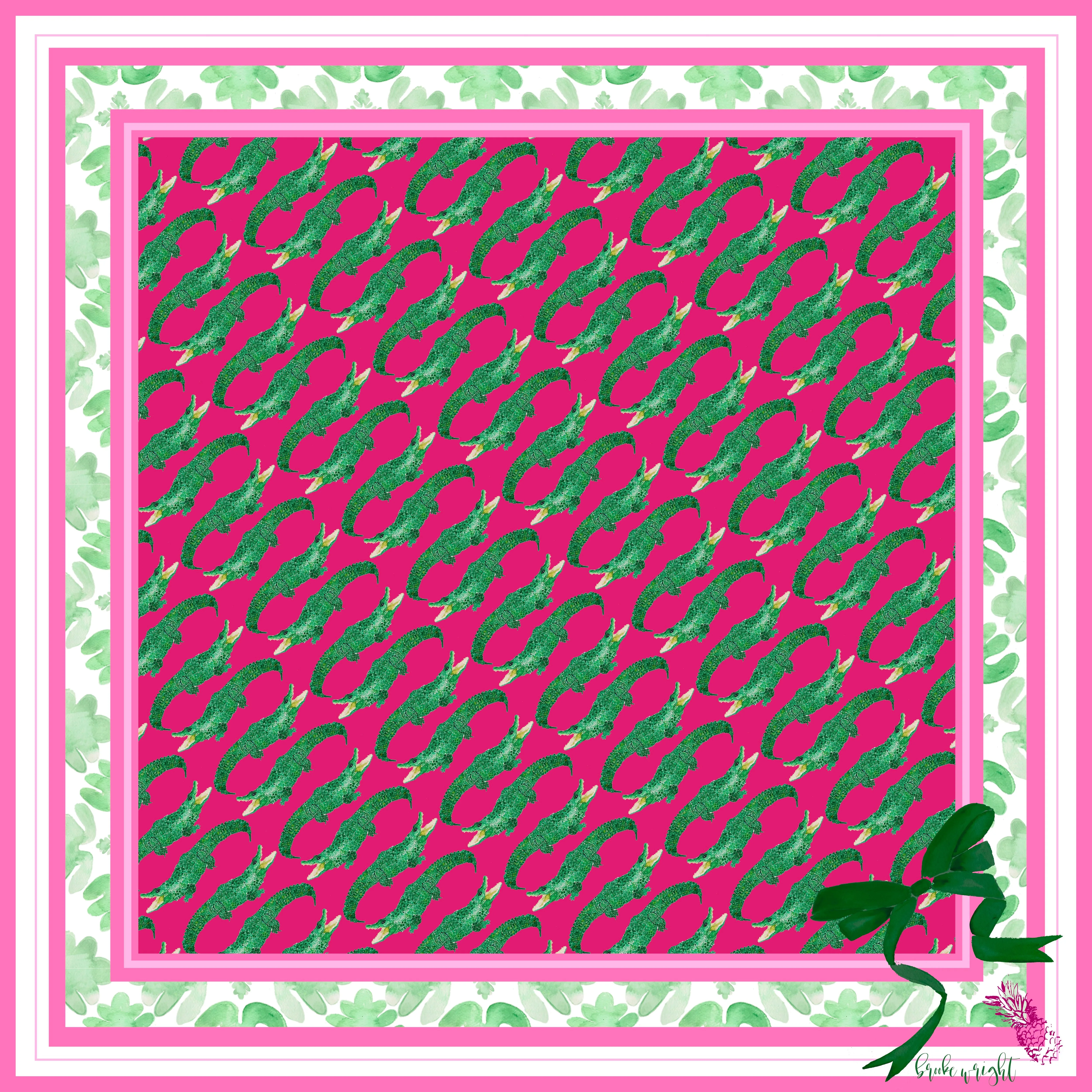 Pink & Green Alligator Scarf