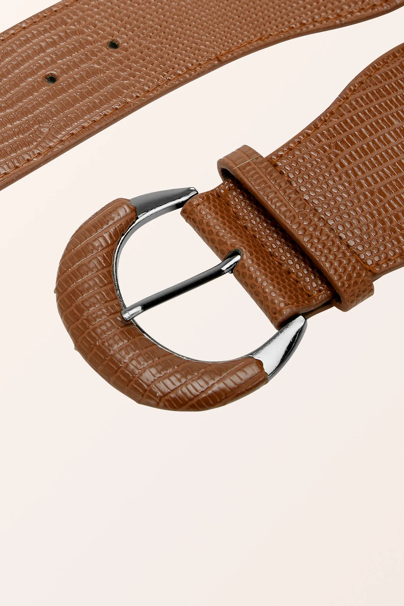 PU Buckle Waist Belt - Brown