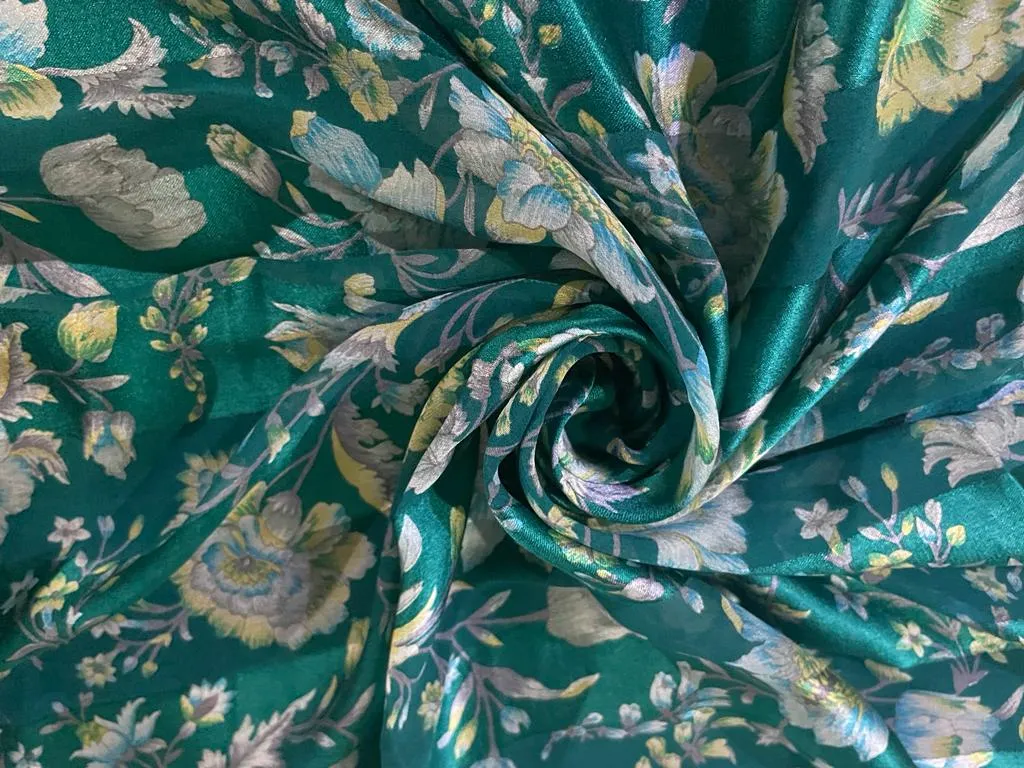 Pure silk HABOTAI SATIN stripes FLORAL PRINT 80 gms [15533]