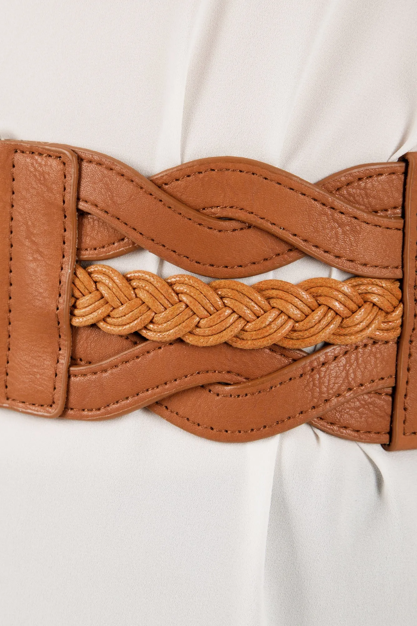 Retro Braided Buckle Belt - Brown