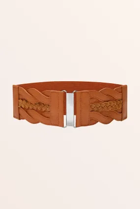 Retro Braided Buckle Belt - Brown