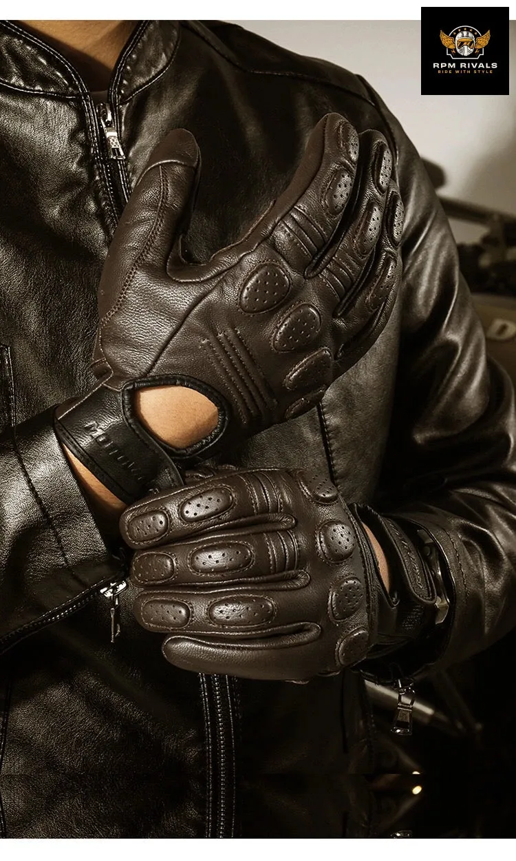 Retro Sheepskin Breathable Leather Motorcycle Gloves Racing Gloves Men's Motocross Winter&Summer Gloves Full/Half-finger gloves