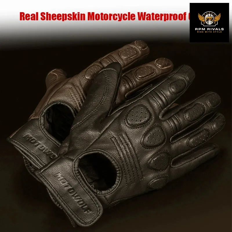 Retro Sheepskin Breathable Leather Motorcycle Gloves Racing Gloves Men's Motocross Winter&Summer Gloves Full/Half-finger gloves