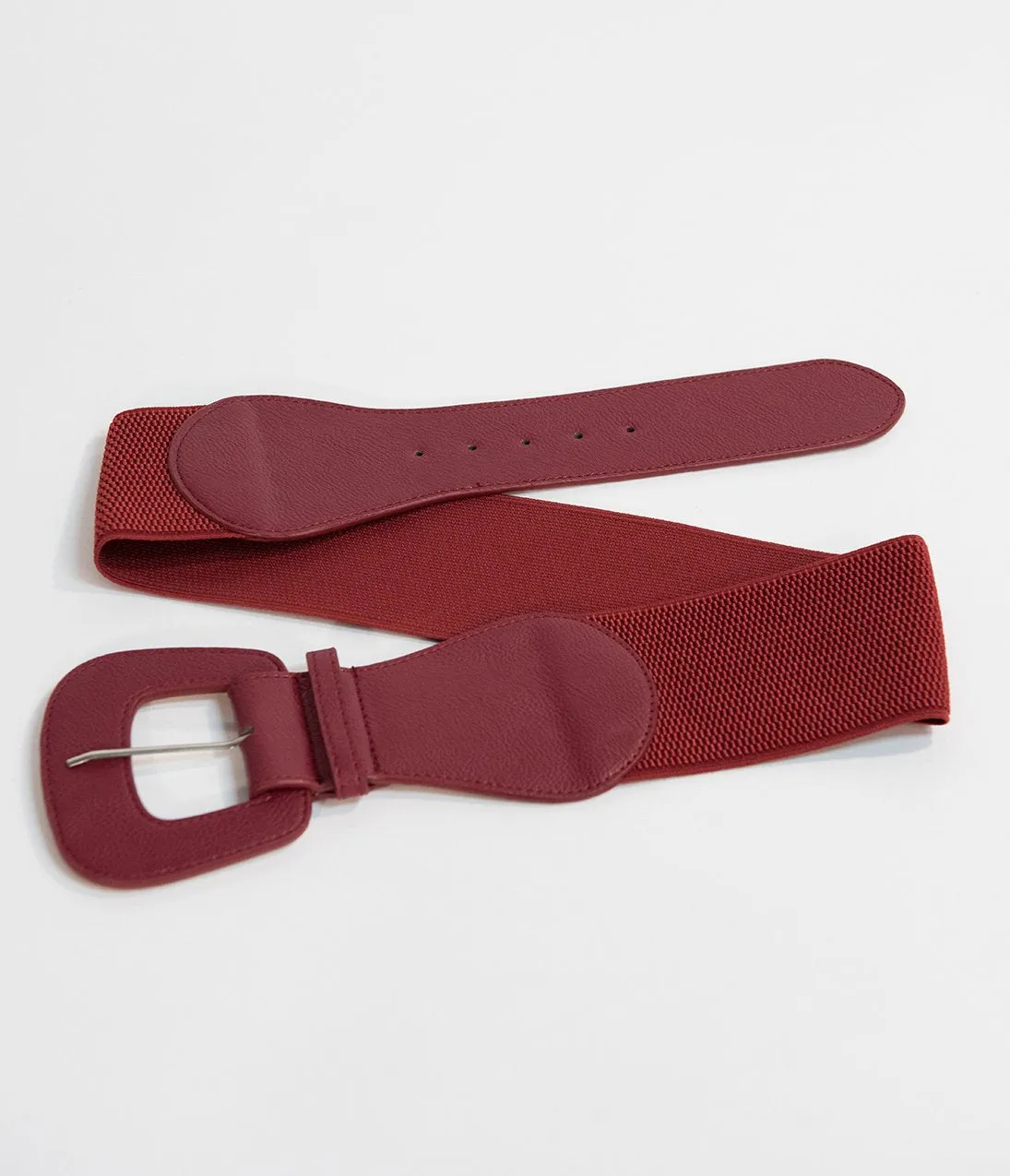 Retro Style Burgundy Red Leatherette Wide Elastic Cinch Belt