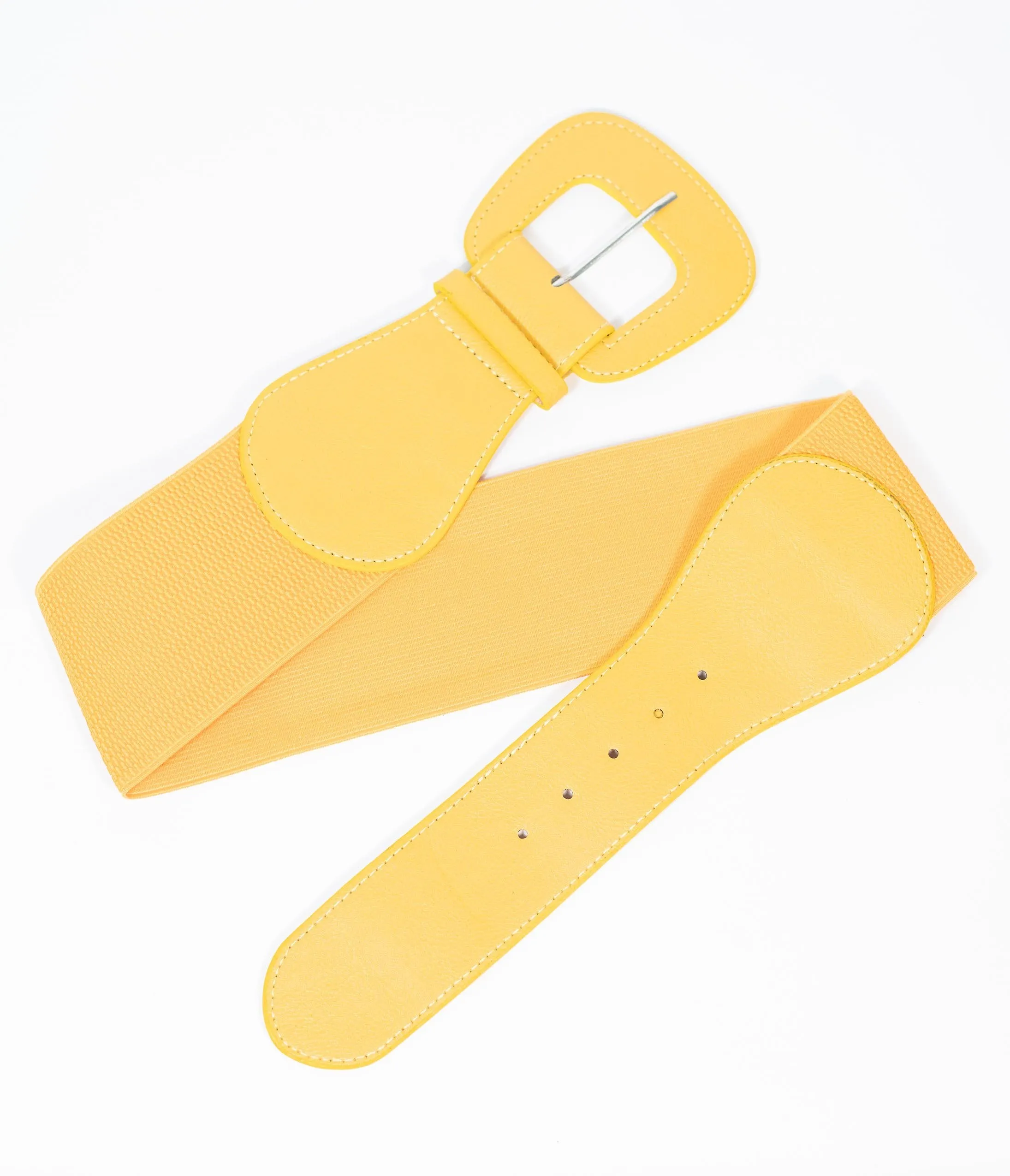 Retro Style Mustard Leatherette Elastic Cinch Belt