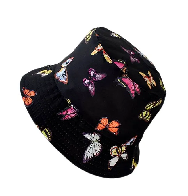 Reversible Butterflies Printed Bucket Hat - Black