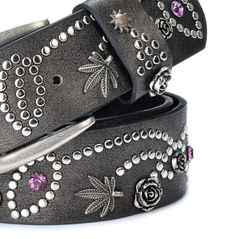 Rivet Rhinestone Studded Women Leather Belt For Jeans Pants