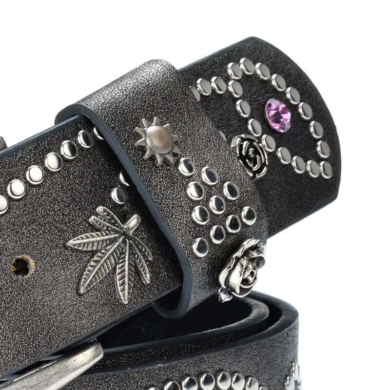 Rivet Rhinestone Studded Women Leather Belt For Jeans Pants