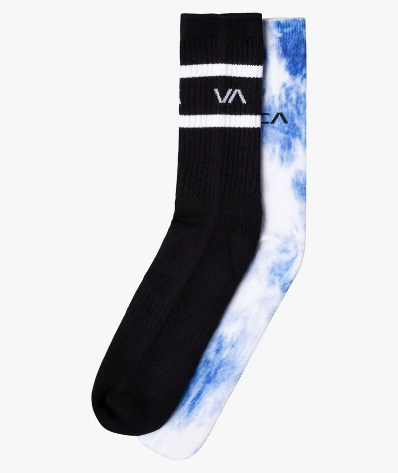 RVCA 2 Pack Tie Dye Crew Socks-Blue