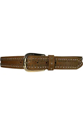 Streets Ahead Abbie Leather Studded Jean Belt 32419 | Cognac/ Brass Buckle