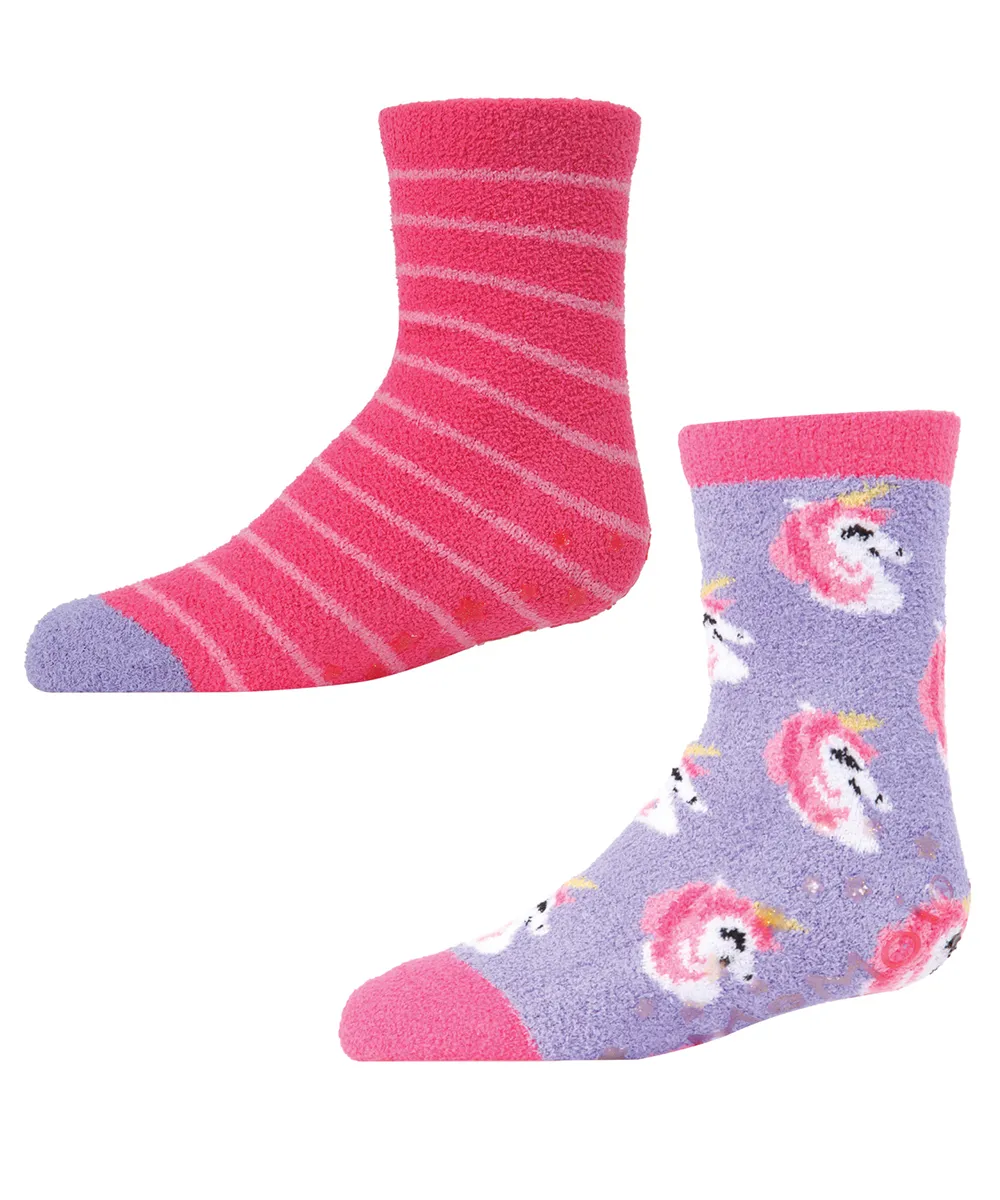 Unicorn Girls Fuzzy Non-Skid Socks 2-Pair