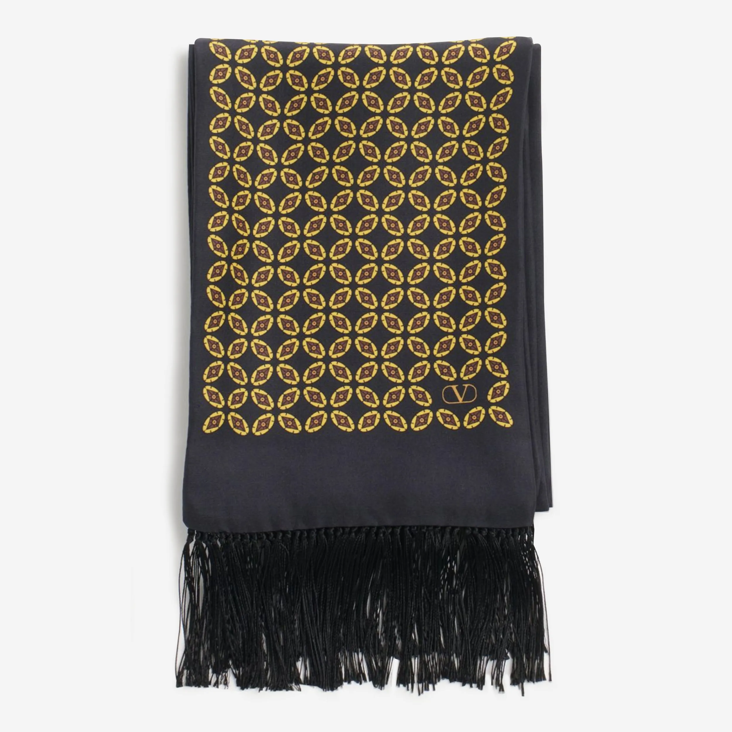 Valentino Garavani Printed Silk With Fringe Chamber Bandeau Scarf