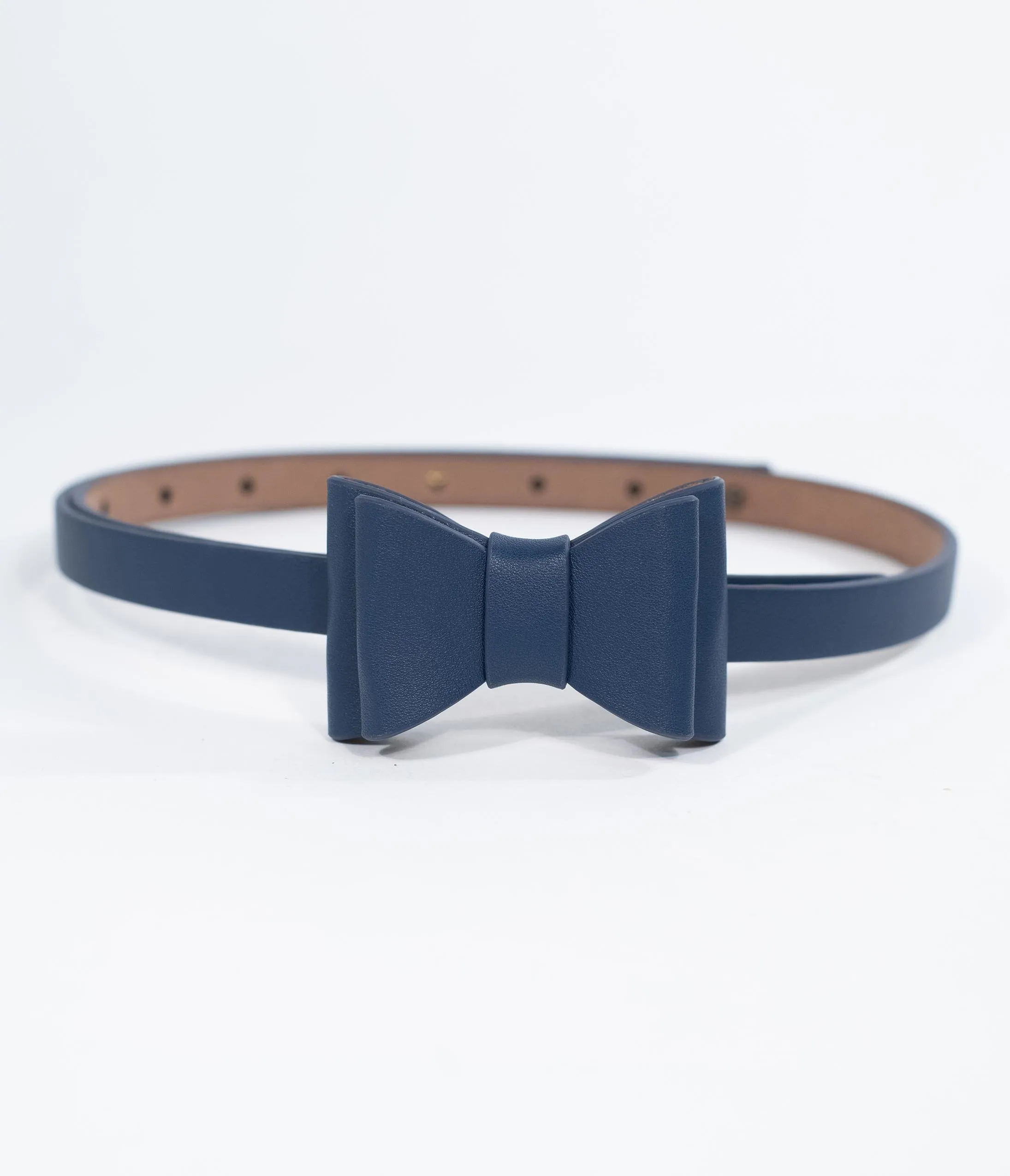 Vintage Style Navy Blue Leatherette Bow Snap On Belt