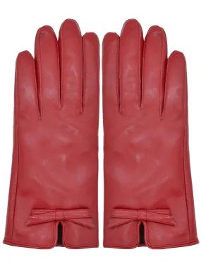 Vintage Style Red Leather Bow Gloves