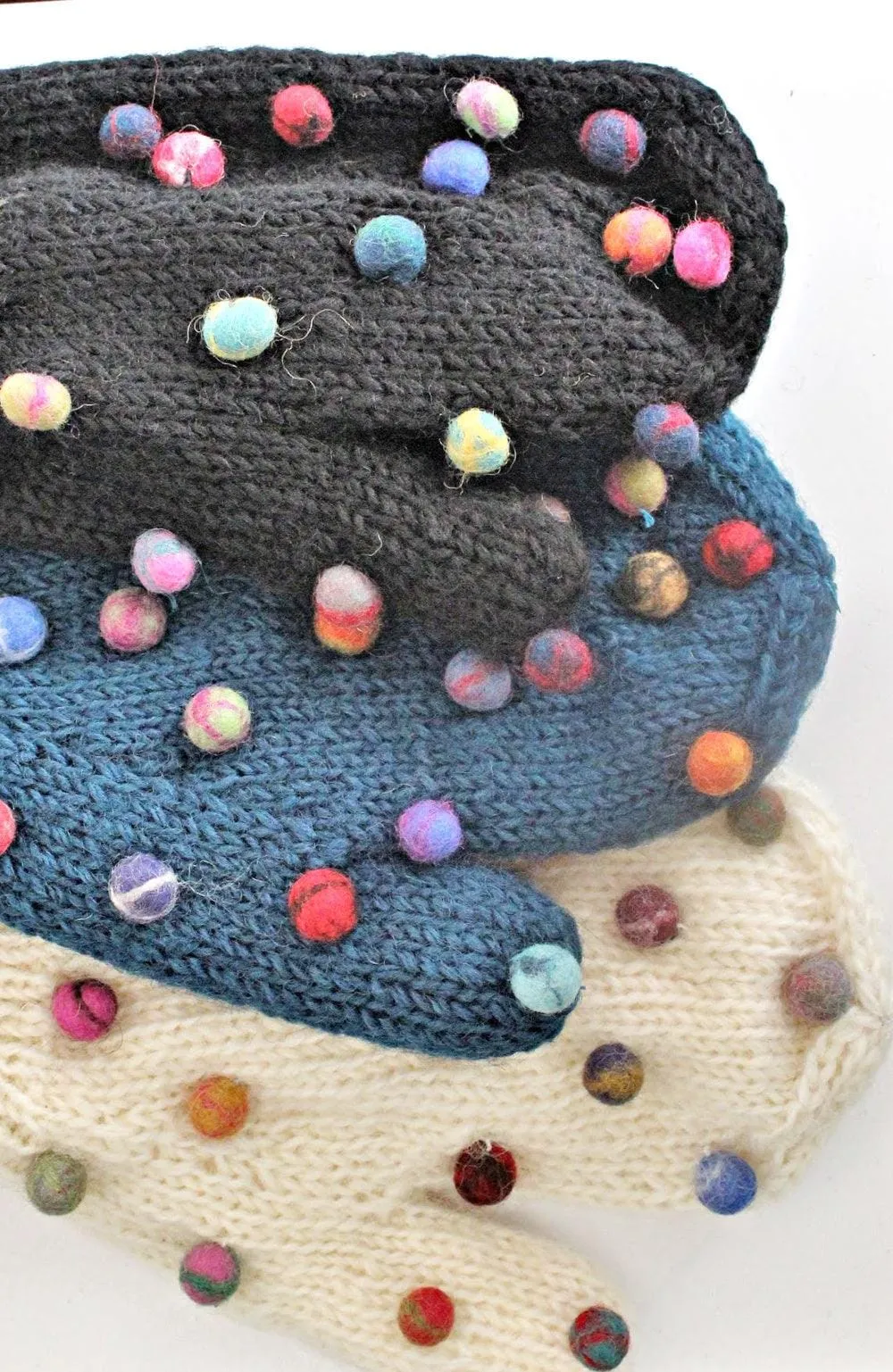 Wool Mitts with Felted Balls