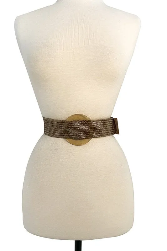 Woven Stretch Belt with Acetate Buckle in Brown