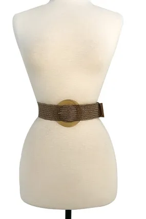 Woven Stretch Belt with Acetate Buckle in Brown